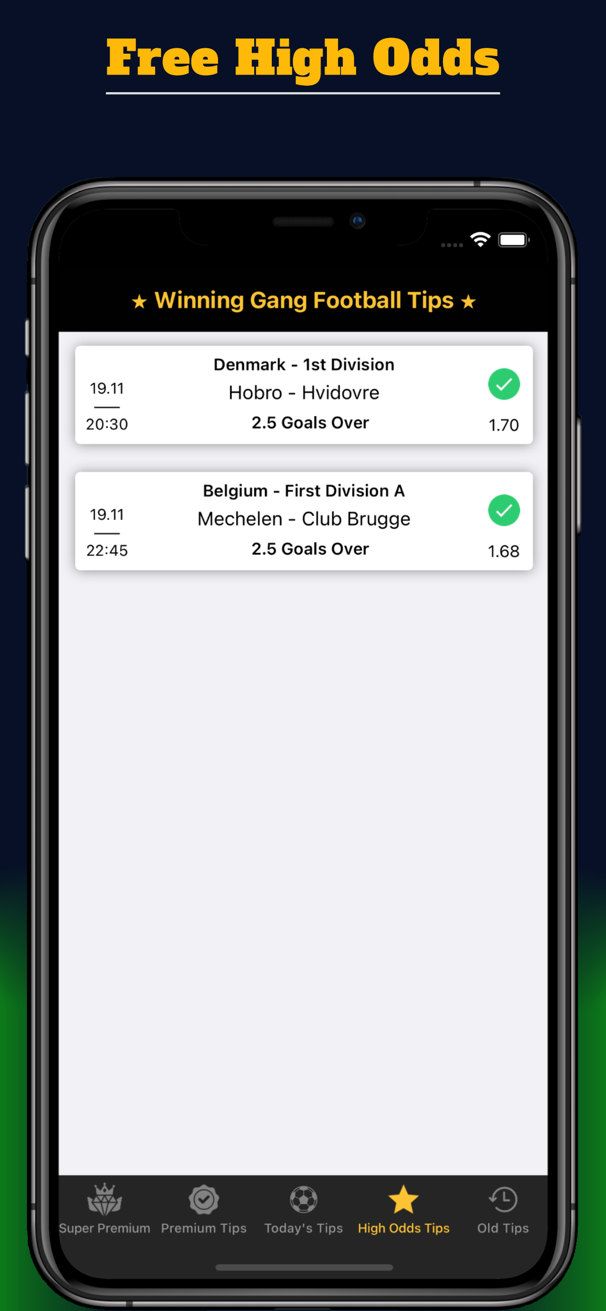 High odds football tips with daily big-odds selections in the Winning Gang app