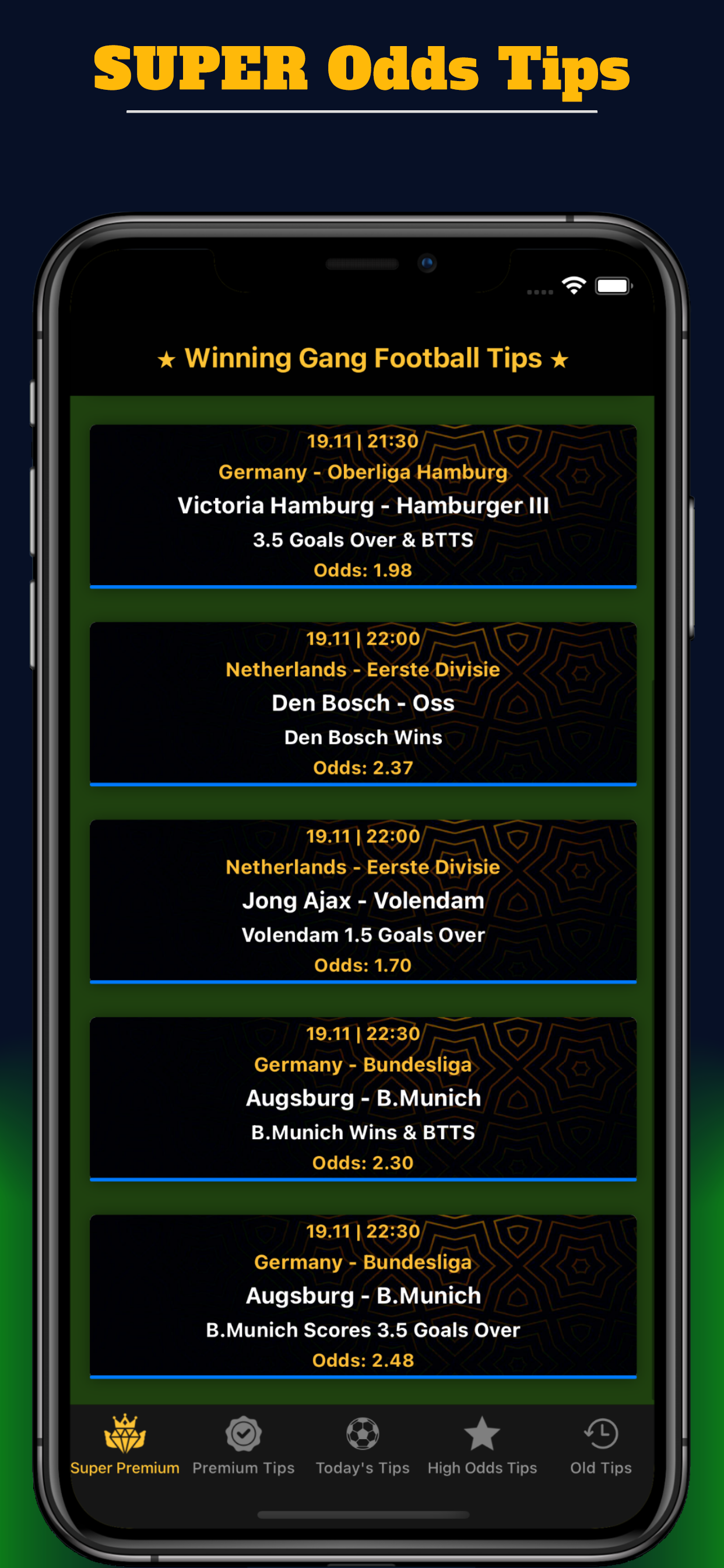 Super Premium super odds football tips in the Winning Gang betting app